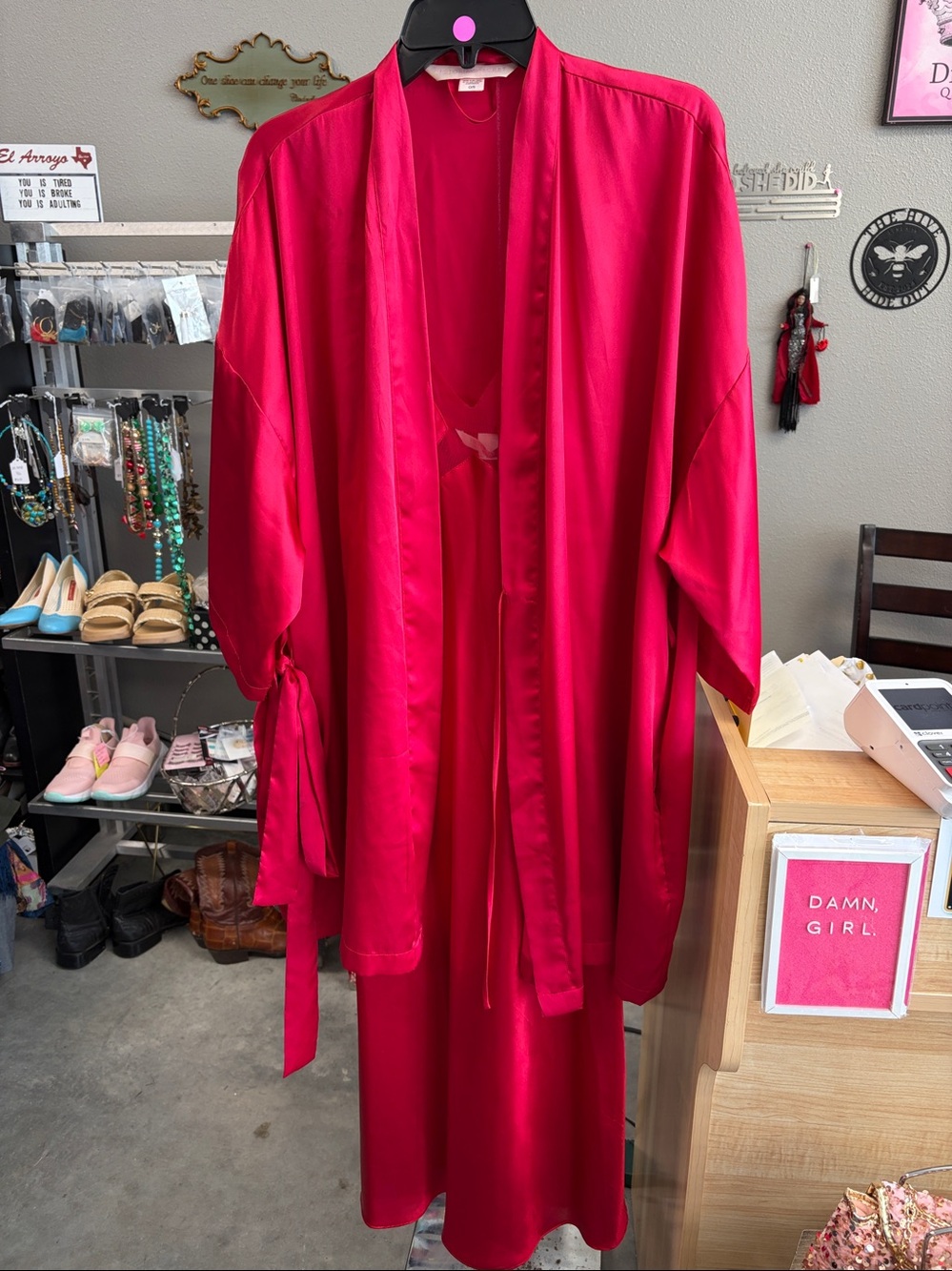 3 pc Victoria's Secret Red Satin Slip Chemise SJC1SG